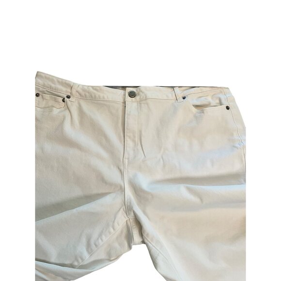 LOGO by Lori Goldstein Skinny Capri Length White Denim Tan Fringe Hem Size 18W - Picture 7 of 11